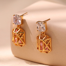 925 Silver Zircon Stone Earrings - Elegant and Fashionable Brass with 18K Gold Plating