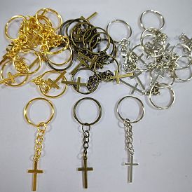 30pcs 3 styles porte-clés en alliage, croix, avec porte-clés fendus