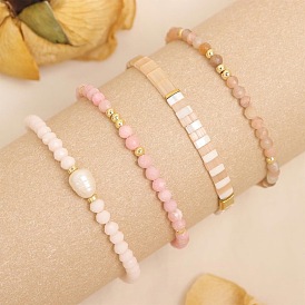 Imitation Pearl & Brass & Glass Beads Stretch Bracelets for Women