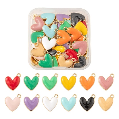 48Pcs Eco-Friendly Zinc Alloy Enamel Pendants, Cadmium Free & Nickel Free & Lead Free, Heart, Light Gold