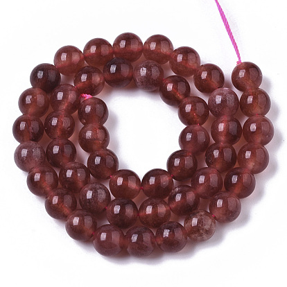 Natural Quartz Beads Strands, Dyed & Heated, Imitation Strawberry Quartz Color, Round