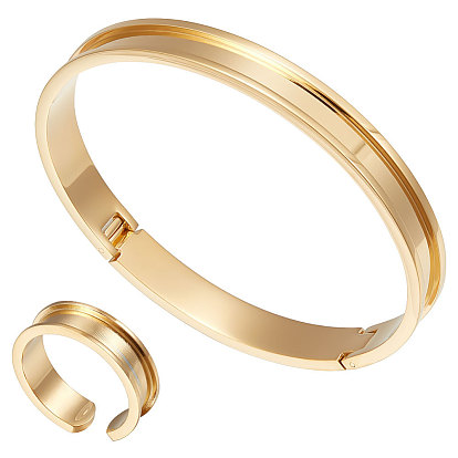 Набор для поиска поделок для изготовления ювелирных изделий, включая 304 рифленые открытые кольца манжеты из нержавеющей стали и настройки браслета манжеты, бархатные чехлы, кольцевой сердечник, для изготовления инкрустации