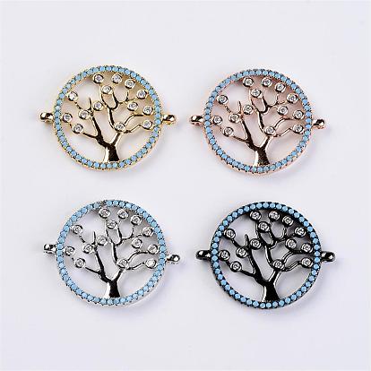 Brass Micro Pave Cubic Zirconia Links, Cadmium Free & Nickel Free & Lead Free, Tree of Life