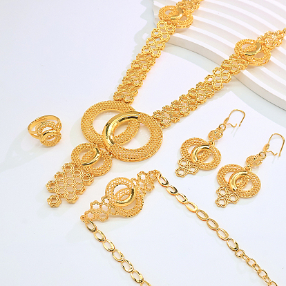 Элегантные браслеты, серьги, ожерелья и кольца из сплава с полыми круглыми элементами для женщин.