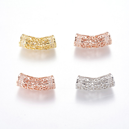 Латунные микро проложить кубического циркония бусы, полый, трубка