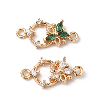Латунные паве прозрачный кубический цирконий цветок кольцо звенья соединитель подвески, со стеклом, золотые