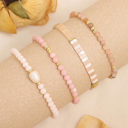 Браслеты из искусственного жемчуга, латуни и стеклянных бусин, эластичные, для женщин