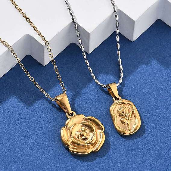 304 женские ожерелья с подвесками в виде роз из нержавеющей стали