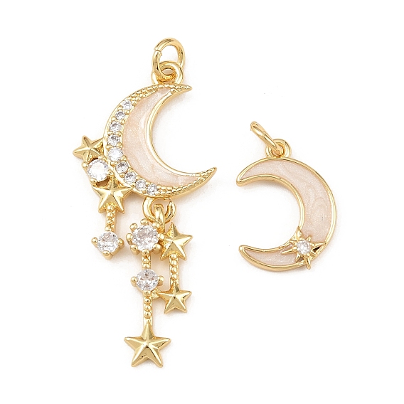 Латунные микропаве прозрачные подвески с фианитом, лунное очарование, с эмалью и прыжковым кольцом, долговечный, без кадмия и без свинца