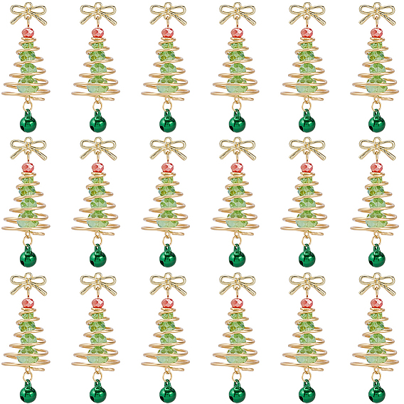 20шт. подвески из стекла и сплава, рождественская елка и бант, с латунным колокольчиком и золотой медной проволокой, граненые