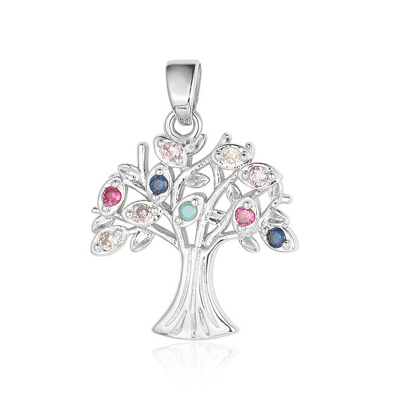 Brass Micro Pave Cubic Zirconia Pendants, Tree of Life Charms