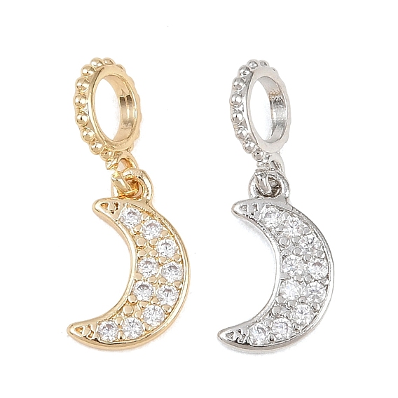 Подвески-шармы в виде луны из прозрачного кубического циркония с микропаве из латуни, Подвески с большими отверстиями, долговечный, стойки покрытие