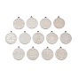 304 Stainless Steel Pendants, Flat Round with Flower Pattern Charms