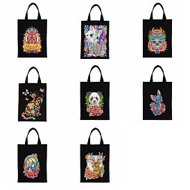 DIY Cat/Panda/Buddha/Skull/Christmas Deer/Tiger Pattern Diamond Painting Handbag Kits, including Rectangle Bag, Acrylic Rhinestones, Diamond Sticky Pen, Tray Plate and Glue Clay