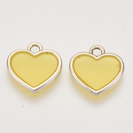 Epoxy Resin Pendants, with Light Gold Alloy Open Back Settings, Heart