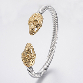 304 Stainless Steel Cuff Bangles Torque Bangles, Skull