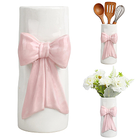 Porcelain Vase with Bowknot Display Decoration, for Home Office Desktop Decoration