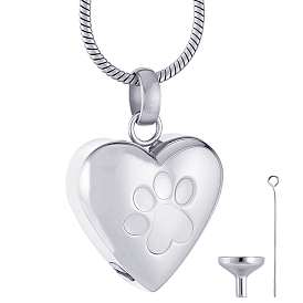 1 Кулон-урна в форме сердца с отпечатком лапы из нержавеющей стали для хранения праха., с 304 мини-воронкой из нержавеющей стали и штифтами для глаз
