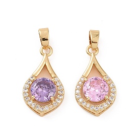 Brass Micro Pave Cubic Zirconia Pendants, Real 18K Gold Plated, Teardrop Charms
