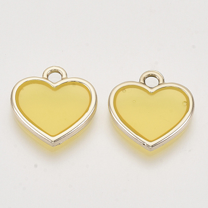 Epoxy Resin Pendants, with Light Gold Alloy Open Back Settings, Heart