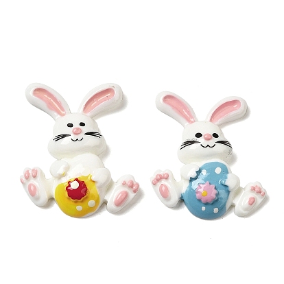 Opaque Resin Cabochons, Rabbit with Easter Egg