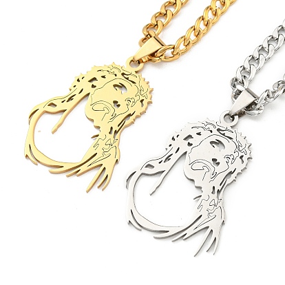 304 Stainless Steel Pendant Necklaces, Curb Chain, Jesus
