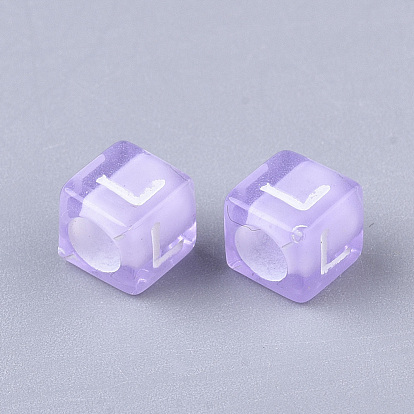 Transparent Acrylic Beads, Horizontal Hole, Cube with Random Initial Letter