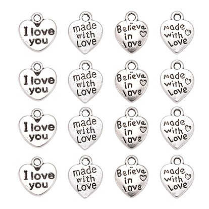 400Pcs 4 Styles Tibetan Style Alloy Charms, For Valentine's Day, Cadmium Free & Lead Free, Antique Silver