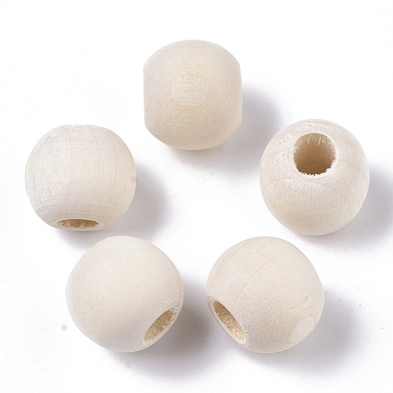 Unfinished Natural Wood European Beads, Lager Hole Beads, Round