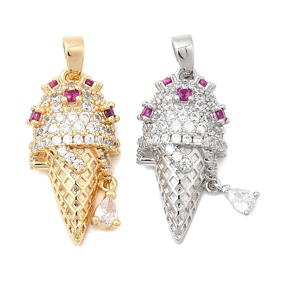 Подвески из латунного микропаве из прозрачных и ярко-розовых кубических цирконий, мороженое прелести