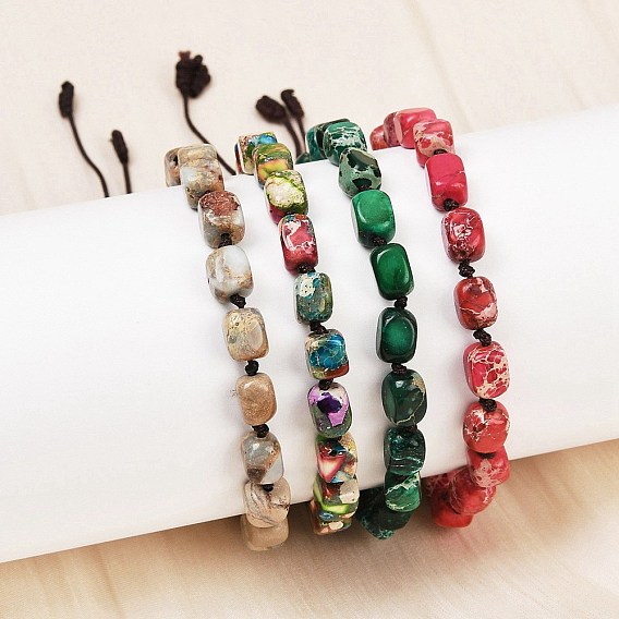 Браслеты из плетеных бусин из натуральной императорской яшмы/натурального камня Шоушань для мужчин и женщин, самородки