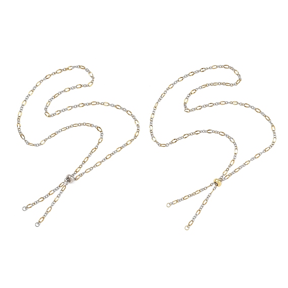 2Pcs Adejustabel Two Tone 304 Stainless Steel Oval Link Chains Necklace Making, Figaro Chains, with 304 Stainless Steel Lobster Claw Clasps, Rings and Ends Chains