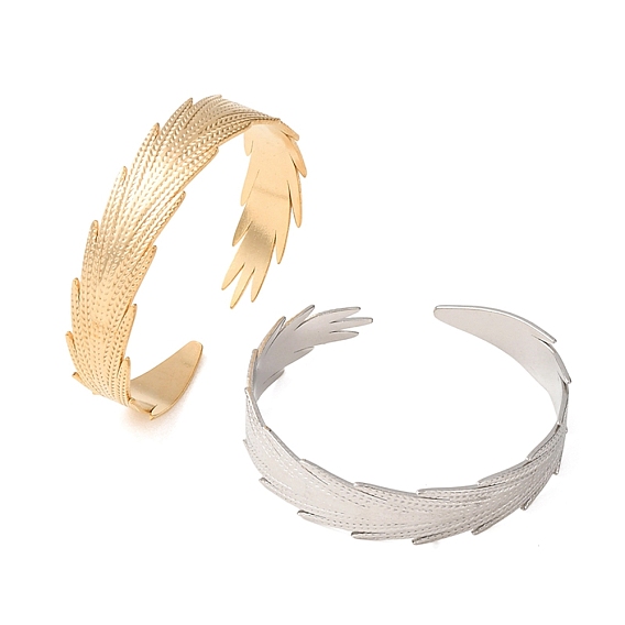 304 Stainless Steel Leaf Open Cuff Bangles for Women