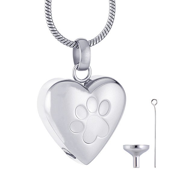 1 Кулон-урна в форме сердца с отпечатком лапы из нержавеющей стали для хранения праха., с 304 мини-воронкой из нержавеющей стали и штифтами для глаз
