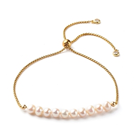 Bracelets de curseur de perles de perles naturelles, avec placage sous vide 304 chaînes vénitiennes/chaînes en acier inoxydable