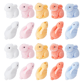 20pcs 5 couleurs perles en plastique floquées, demi-percés perles, lapin