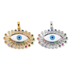 Rack Plating Brass Micro Pave Cubic Zirconia with Enamel Pendants, Long-Lasting Plated, Lead Free & Cadmium Free, Eye Charms