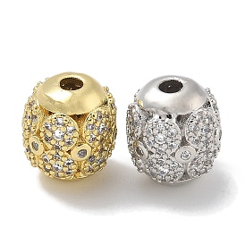 Rack Plating Brass Micro Pave Cubic Zirconia Beads, Long-Lasting Plated, Lead Free & Cadmium Free, Hollow Oval