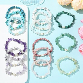 3шт. 3 Варианты дизайна: браслеты из натуральных и синтетических смешанных драгоценных камней и натурального культивированного пресноводного жемчуга, эластичные, для женщин