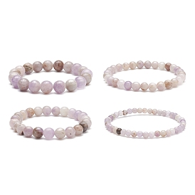 4Pcs 4 Size Natural Amethyst Round Beaded Stretch Bracelets Set, Gemstone Jewelry for Women