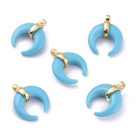 Synthetic Turquoise Pendants, with Golden Plated Brass Findings, Double Horn/Crescent Moon