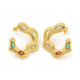 Rack Plating Brass Stud Earrings. with Colorful Cubic Zirconia, Long-Lasting Plated, Cadmium Free & Lead Free