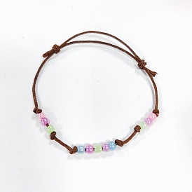 Glass Seed Beads Braided Bead Bracelets, Adjustable Waxed Cotton Bracelets for Women