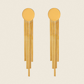 Плоские круглые серьги-гвоздики из нержавеющей стали с кисточкой, цепочка-оберег