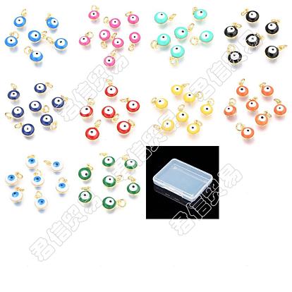40piezas 10colores reales 18cuentas de esmalte de latón chapadas en oro k, larga duración plateado, con anillo de salto, mal de ojo