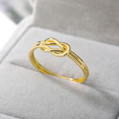 Minimalist Knot Line 18k Gold Cubic Zirconia Ring for Women, Infinity Band Couple Gift Jewelry