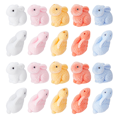 20pcs 5 couleurs perles en plastique floquées, demi-percés perles, lapin