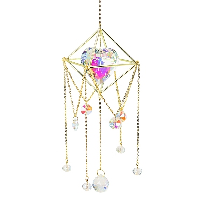 Iron Hollow Big Pendant Decorations, K9 Crystal Glass Hanging Sun Catchers, with Brass Findings, for Garden, Wedding, Lighting Ornament, Heart/Eye Shape