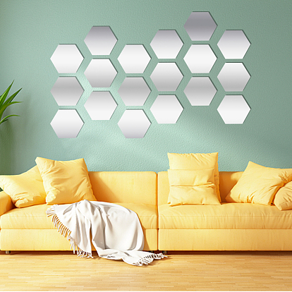 Acrylic Hexagon Mirror Wall Decor, with Adhesive Tape, for Wall Ornament Bedroom Living Room Decoration