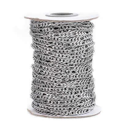 304 Stainless Steel Figaro Chains, with Spool, Unwelded, for Jewelry Making